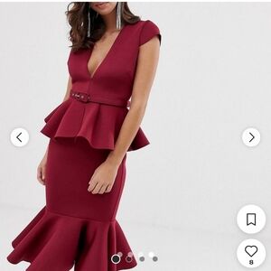 ASOS Burgundy Midi Dress with Peplum